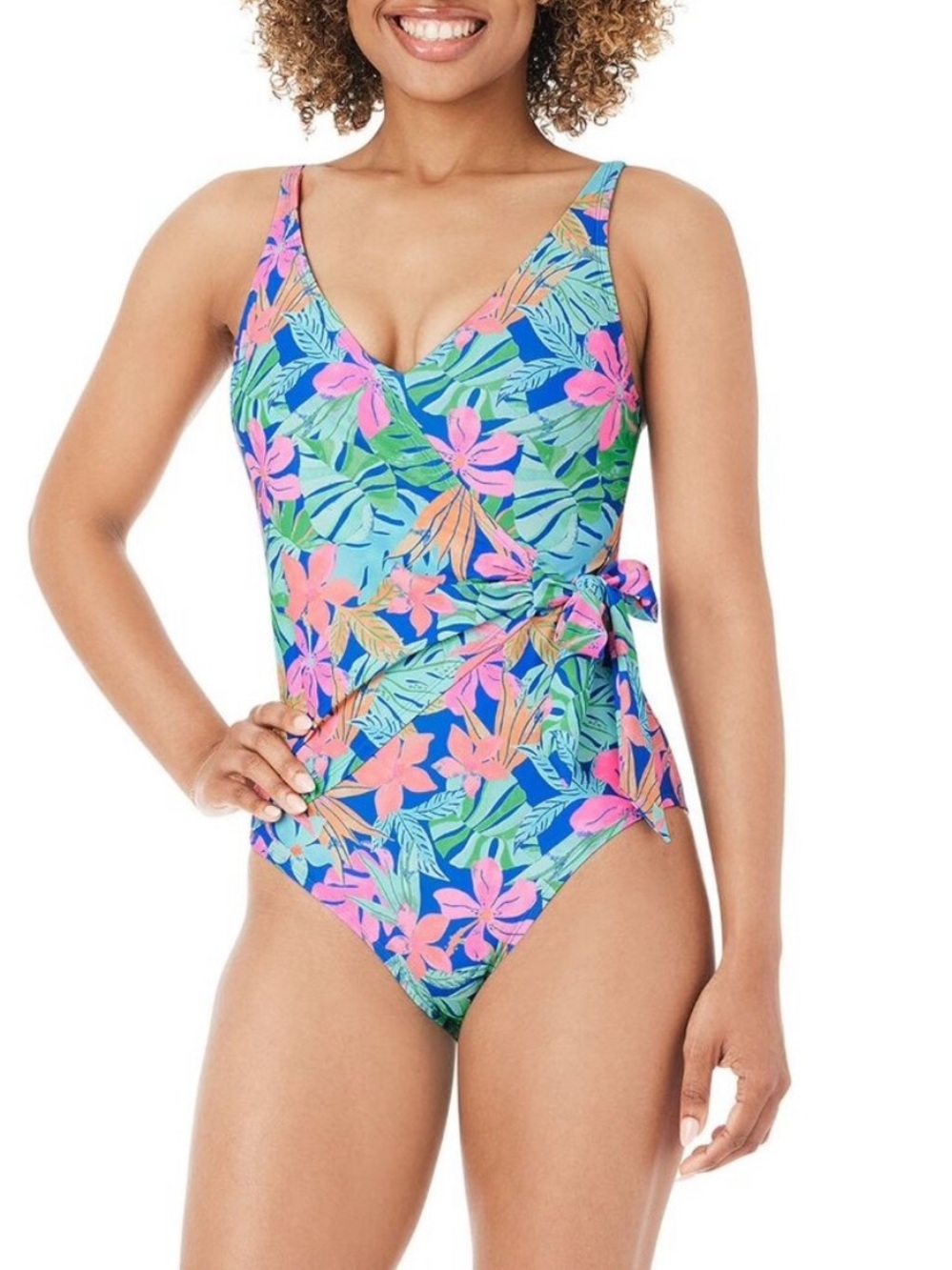 “NWT” Member's Mark Blue Tropical Floral One-Piece Swimsuit